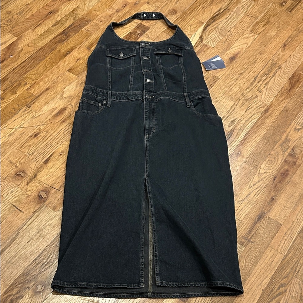Universal Thread Denim Halter Dress  with Contrast Stitching